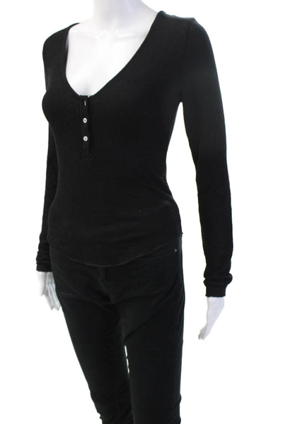 Intimately Free People Womens Black V-Neck Long Sleeve Button-Up Top Size XS