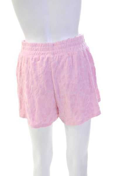 Z Supply Unisex Sweat Shorts Pink Floral Heart Cotton Blend Size S
