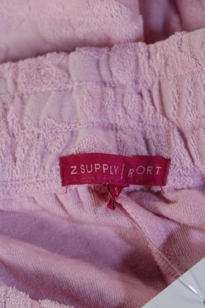 Z Supply Unisex Sweat Shorts Pink Floral Heart Cotton Blend Size S