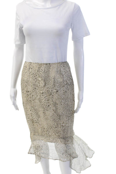 Flores & Flores Women Trumpet Skirt Beige Animal Print Silk Size 4