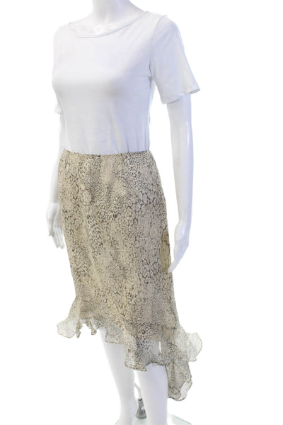 Flores & Flores Women Trumpet Skirt Beige Animal Print Silk Size 4