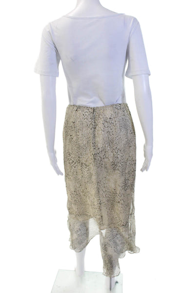 Flores & Flores Women Trumpet Skirt Beige Animal Print Silk Size 4