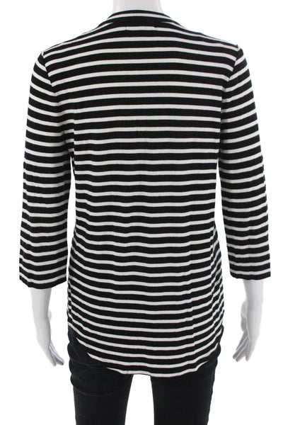 Calvin Klein Women Black Striped Mock Neck Tunic Blouse 3/4 Sleeve Size XS