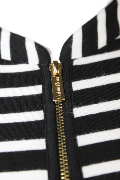 Calvin Klein Women Black Striped Mock Neck Tunic Blouse 3/4 Sleeve Size XS