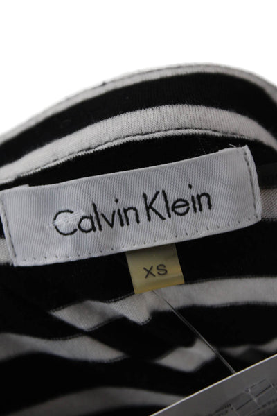 Calvin Klein Women Black Striped Mock Neck Tunic Blouse 3/4 Sleeve Size XS
