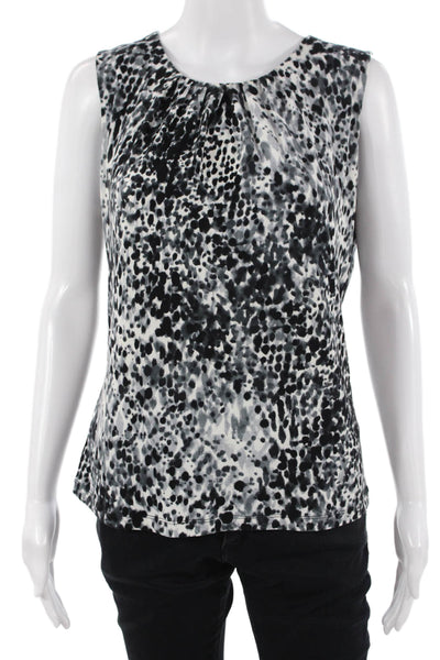 Calvin Klein Women Sleeveless Animal Print Blouse Black Round Neck Size S