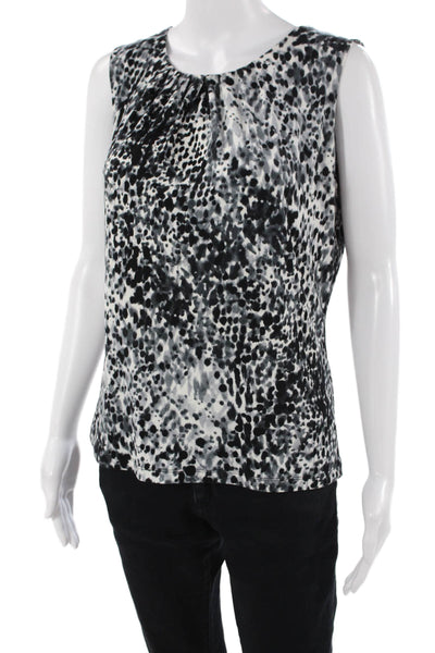 Calvin Klein Women Sleeveless Animal Print Blouse Black Round Neck Size S