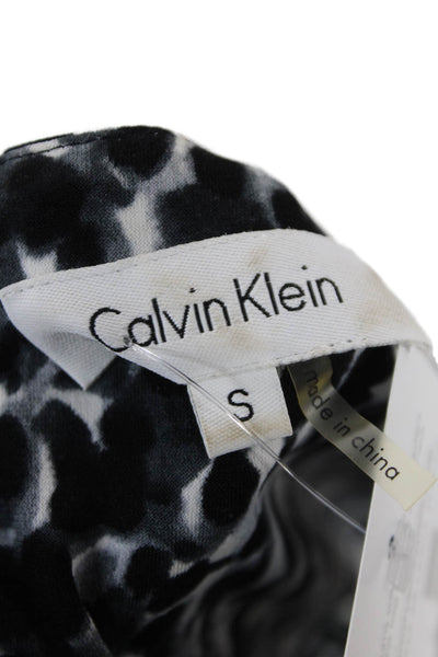 Calvin Klein Women Sleeveless Animal Print Blouse Black Round Neck Size S