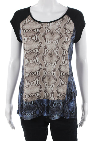 BCBGMAXAZRIA Women Tunic Short Sleeve Animal Print Beige Size S