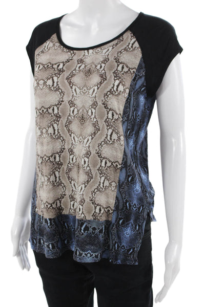 BCBGMAXAZRIA Women Tunic Short Sleeve Animal Print Beige Size S