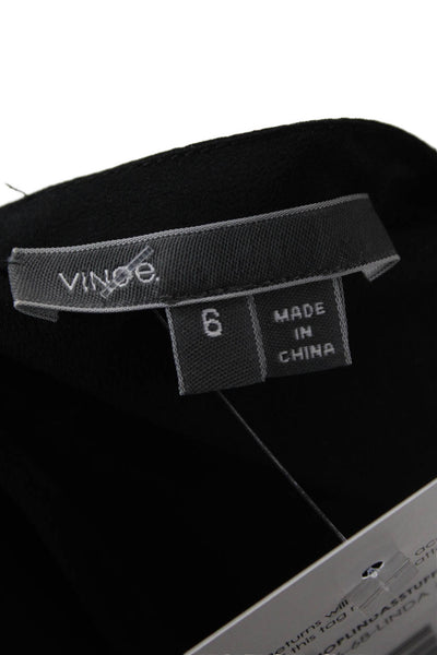 Vince Women Tunic Blouse Black Silk Long Sleeve Crew Neck Button Size 6