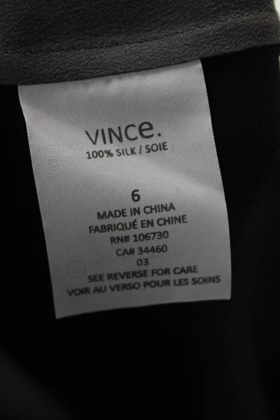 Vince Women Tunic Blouse Black Silk Long Sleeve Crew Neck Button Size 6