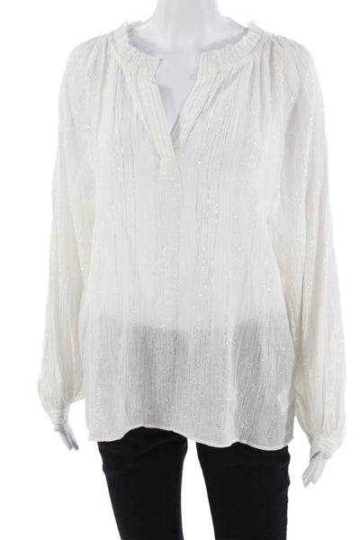 Joie, Womens Bohemian Tunic Blouse White Long Sleeve Size M