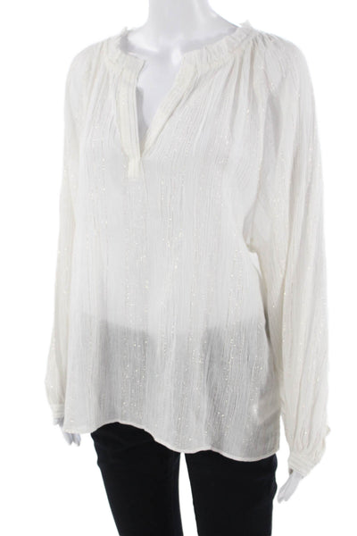 Joie, Womens Bohemian Tunic Blouse White Long Sleeve Size M