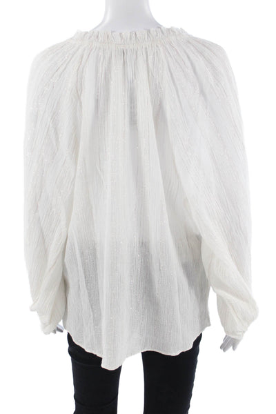 Joie, Womens Bohemian Tunic Blouse White Long Sleeve Size M