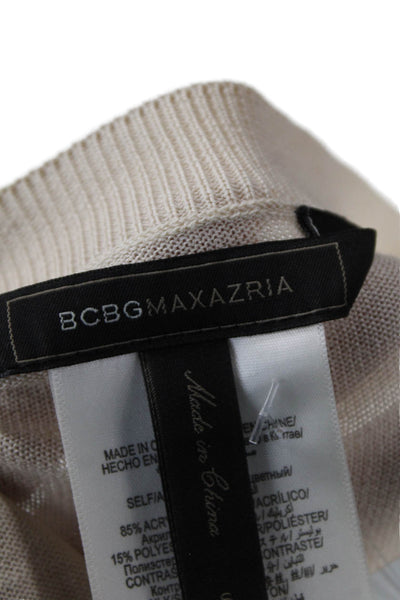 BCBGMAXAZRIA Women Beige Bohemian Round Neck Short Sleeve Blouse Size S