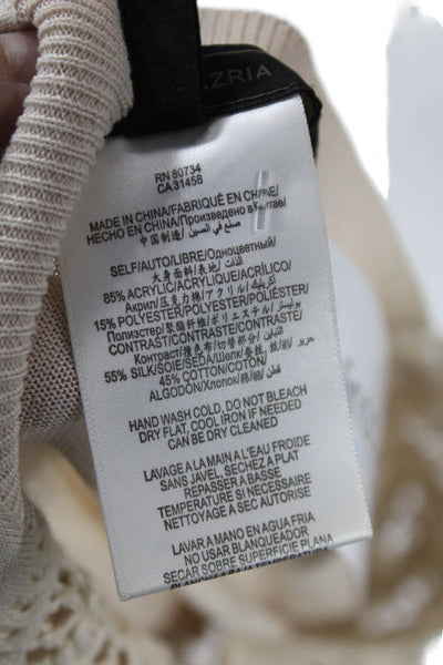 BCBGMAXAZRIA Women Beige Bohemian Round Neck Short Sleeve Blouse Size S