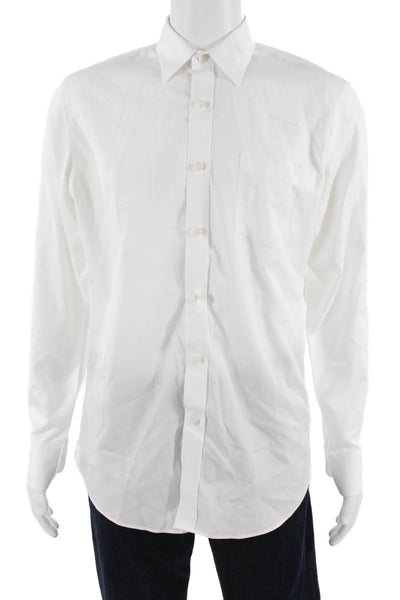 J Crew Mens Button Front Long Sleeve Collared Pocket Shirt White Size Medium