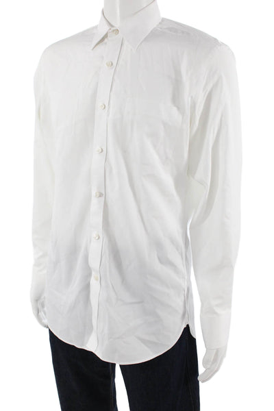 J Crew Mens Button Front Long Sleeve Collared Pocket Shirt White Size Medium