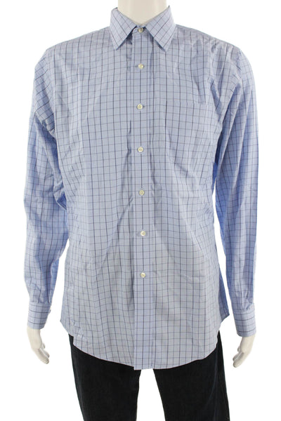 Brooks Brothers Mens Button Front Collared Plaid Slim Fit Shirt Blue Size 15.5