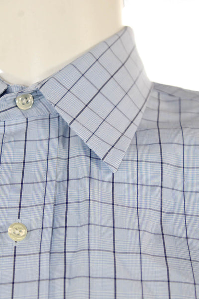 Brooks Brothers Mens Button Front Collared Plaid Slim Fit Shirt Blue Size 15.5