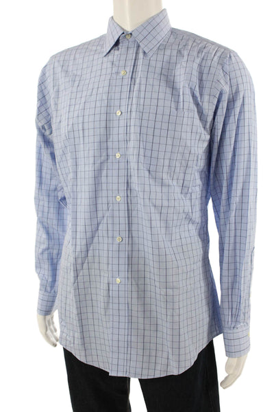 Brooks Brothers Mens Button Front Collared Plaid Slim Fit Shirt Blue Size 15.5