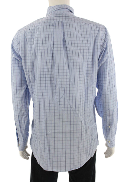 Brooks Brothers Mens Button Front Collared Plaid Slim Fit Shirt Blue Size 15.5