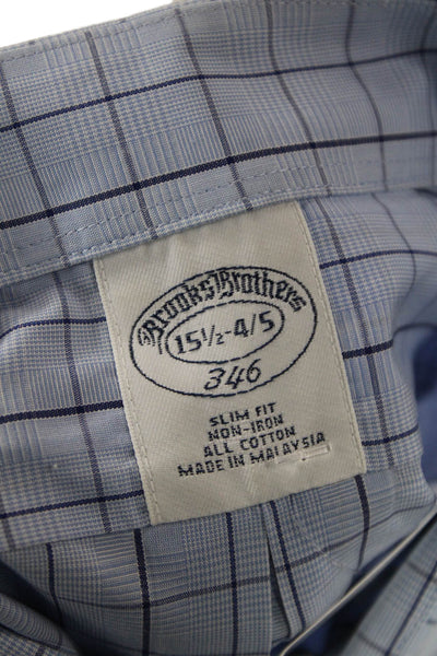 Brooks Brothers Mens Button Front Collared Plaid Slim Fit Shirt Blue Size 15.5