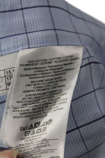 Brooks Brothers Mens Button Front Collared Plaid Slim Fit Shirt Blue Size 15.5