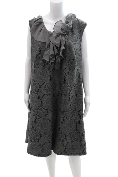 Adrianna Papell Women Dark Gray Floral V-Neck Sleeveless Shift Dress Size 22W