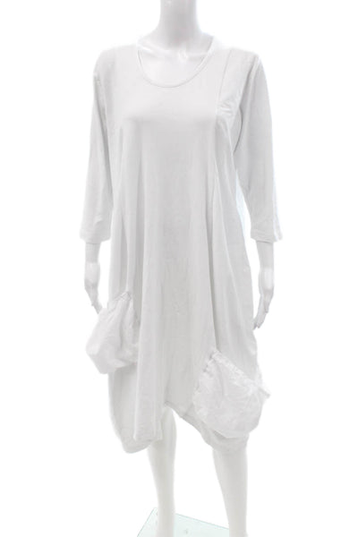 Noblu Women T-Shirt Dress White 3/4 Sleeve Boho Size XL