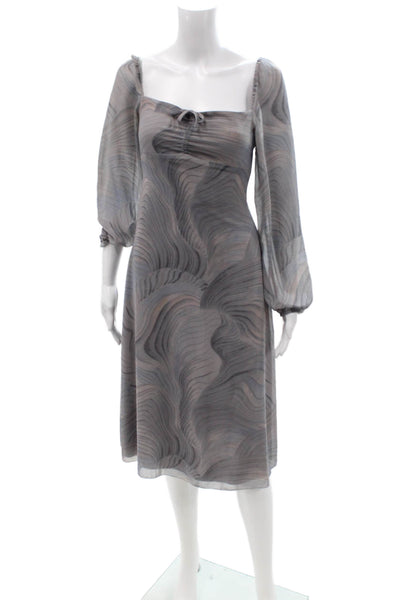 Wilfred Women A-Line Gray Square Neck Long Sleeve Midi Dress Boho Size S