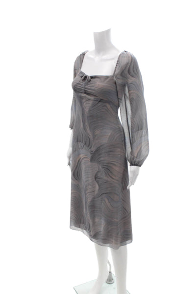 Wilfred Women A-Line Gray Square Neck Long Sleeve Midi Dress Boho Size S