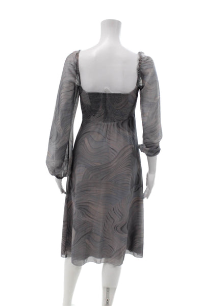 Wilfred Women A-Line Gray Square Neck Long Sleeve Midi Dress Boho Size S