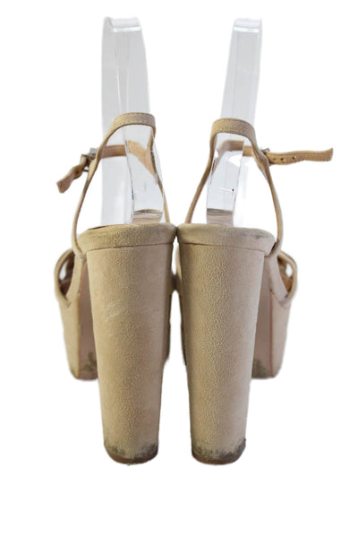 Schutz Womens Suede Open Toe Ankle Strap Platform Heels Beige Size 7
