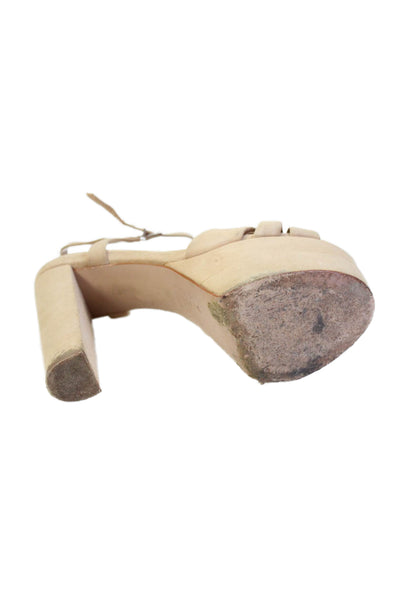 Schutz Womens Suede Open Toe Ankle Strap Platform Heels Beige Size 7