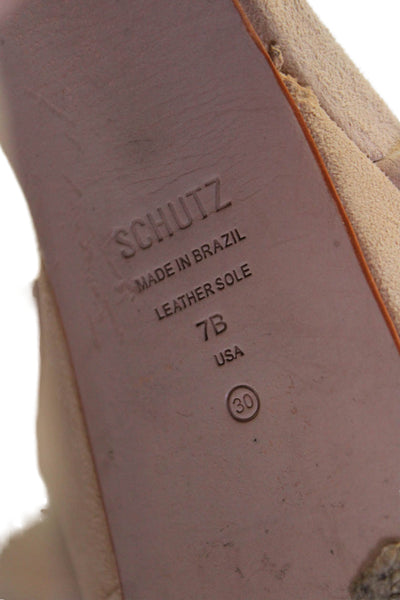Schutz Womens Suede Open Toe Ankle Strap Platform Heels Beige Size 7