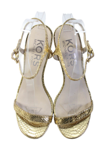 KORS Michael Kors Womens Metallic Ankle Strap Open Toe Stillettos Gold Size 7