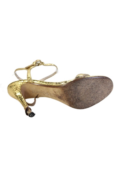 KORS Michael Kors Womens Metallic Ankle Strap Open Toe Stillettos Gold Size 7