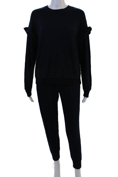 Monrow Women Pullover Sweater Navy Crew Neck Long Sleeve Cotton Size XS