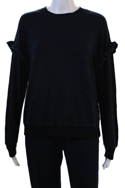Monrow Women Pullover Sweater Navy Crew Neck Long Sleeve Cotton Size XS