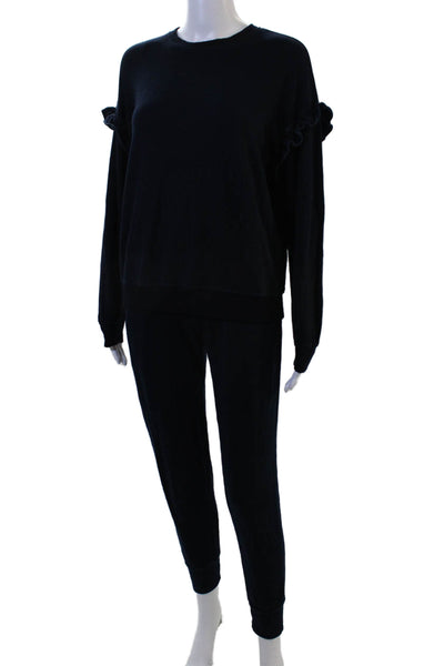 Monrow Women Pullover Sweater Navy Crew Neck Long Sleeve Cotton Size XS