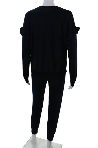Monrow Women Pullover Sweater Navy Crew Neck Long Sleeve Cotton Size XS