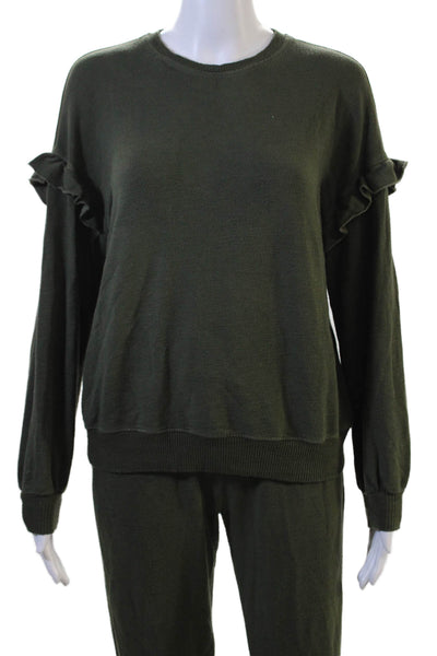 Monrow Unisex Pullover Sweater Green Crew Neck Long Sleeve Drawstring Size XS