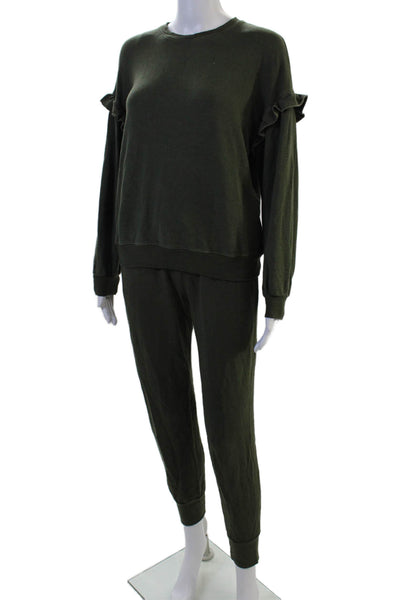 Monrow Unisex Pullover Sweater Green Crew Neck Long Sleeve Drawstring Size XS