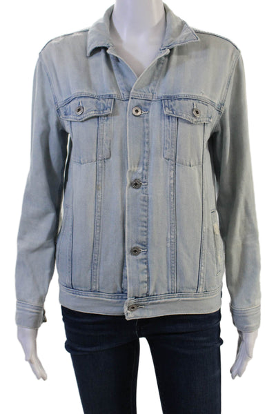 AG Women 90s Light Blue Collared Button Jacket Cotton Lyocell Size XS