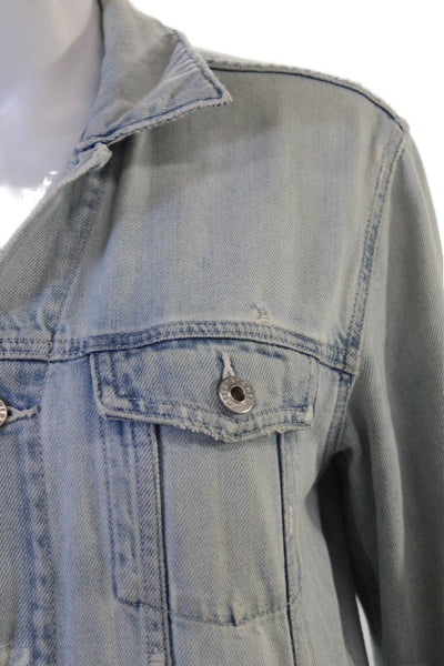 AG Women 90s Light Blue Collared Button Jacket Cotton Lyocell Size XS