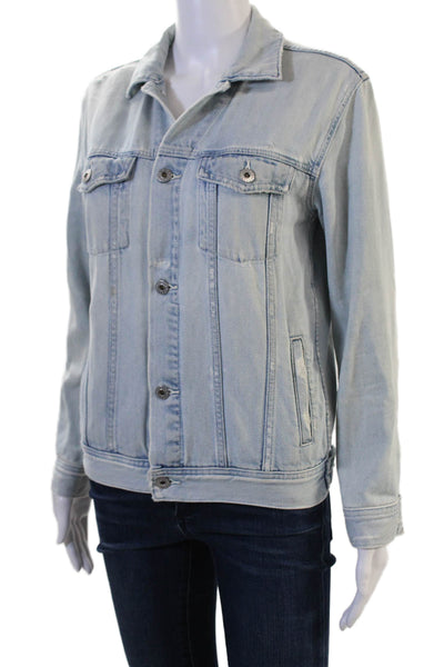 AG Women 90s Light Blue Collared Button Jacket Cotton Lyocell Size XS