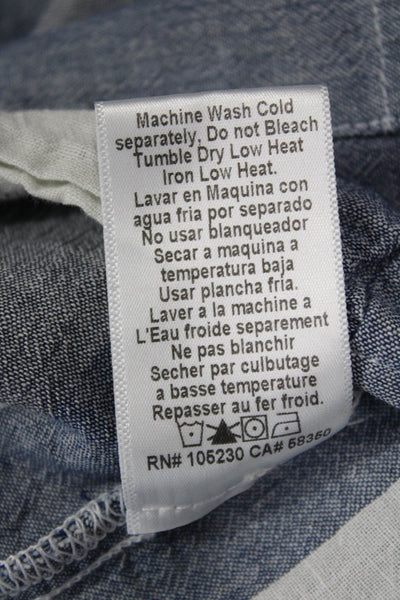 Current/Elliott Women Short Sleeve Geometric Button-Up Blue Linen-Cotton Size 1