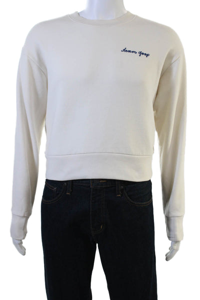 Athleta Unisex Pullover Sweatshirt White Crew Neck College Size S